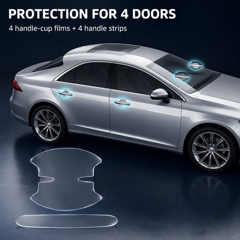 8-Piece Transparent Car Door Handle Scratch Protection Film Set