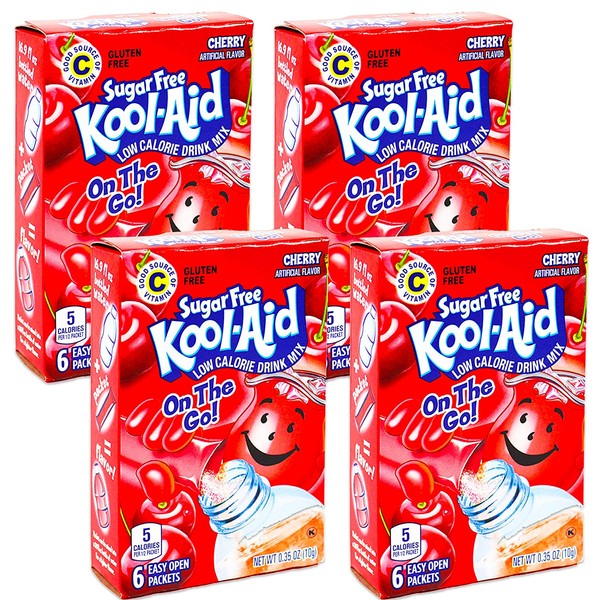 Kool-Aid Sugar Free Low Calorie Drink Mix 6 easy open packets (Pack of 4) Gluten Free (Cherry)