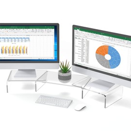 Acrylic Monitor Stand Riser,Dual Monitor Stand with Adjustable Length and Angle,3 Shelf Monitor Stand Riser with Anti-Slip Mat for Laptop, Computer, PC, Printer,TV Screen