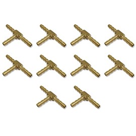 EDGE INDUSTRIAL 3/16" Hose ID Brass Hose Barb TEE SPLICER Fitting Fuel/AIR/Water/Oil/Gas/WOG (Qty 10)