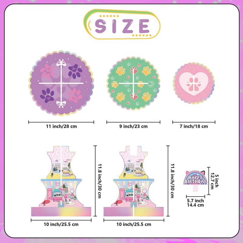 NF ORANGE 3-Tier CartoonHouse Cupcake Stand,Pink Cat Birthday Dessert Stand
