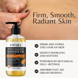 EDENIKA BOTANICALS Firming Anti Cellulite Massage Oil, Grapeseed Oil, Caffeine, Plant Stem Cells & Retinol, Supports Tighter, Smoother-Looking Skin on Body, Legs, Thighs & Buttocks, 2-Pack