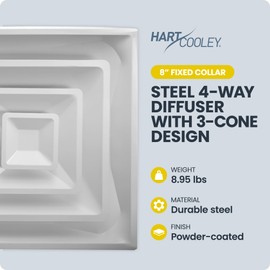 Hart & Cooley Steel 4-Way Diffuse with 3 Cone Design and 8 Inch Fixed Collar, 360-Degree Air Diffusion for High Air Volume Delivery