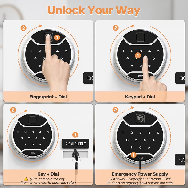 GoldenKey White Fingerprint Safe for Home, 1.2 Cu Ft Biometric