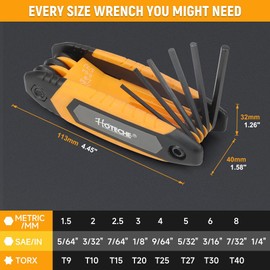 Hoteche 25-Piece Folding Hex Key Set - Metric/SAE/Torx Allen Wrench Set | Chrome Vanadium Steel Black Oxide Finish | Bike Repair, Furniture Assembly & Automotive