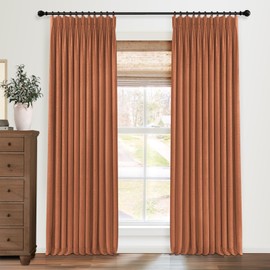 CAPALOCA Pinch Pleated Blackout Curtains 95 Inch Long, Linen Blend, 100% Blackout Drapes with 20 Hooks, Ideal for Bedroom and Living Room, 40" W x 95" L (Pack of 2), Orange