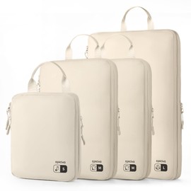 EPICKA Ultra-Lightweight Compression Packing Cubes - 4 Set Water Resistant Durable Travel Organizers Bags, Expandable Travel Accessories for Carry on, Luggage, Suitcase, Backpack (Beige)