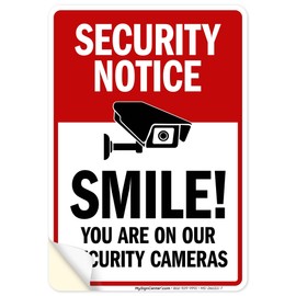 Security Notice Smile You Are On Security Camera Sign, 10x7 Inches, 4 Mil Vinyl Decal Stickers Weather Resistant, Made in USA by My Sign Center
