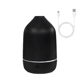 Modern Essential Oil Diffuser, Ribbed Design, Black, LED Light with Touch Control