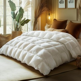 SANSWAN Luxury Goose Down Comforter California King Size, All Season Fluffy Duvet Insert, 750 Fill Power, Soft Cotton Fabric, 59oz Medium Weight, Hotel Bedding Comforter, 104 x 96 Inch