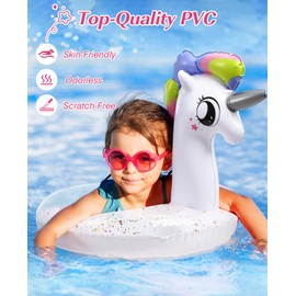 HeySplash Inflatable Pool Float, 21.6 Inch Toddler Pool Float, Unicorn Pool Toys with Sparkling Sequins, Swimming Ring for Swimming Pool, Summer Beach, Lake, Party Decor, White