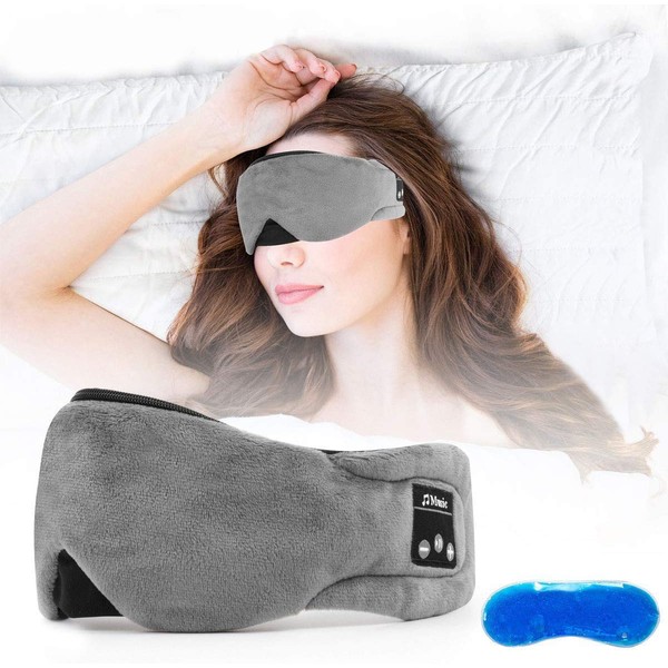 Number-one Wireless Sleep Mask Headphones Bluetooth 5.0 Sleeping Eye Mask with Gel Sleep Mask for Cool/Warm Therapy, USB Rechargeable Washable Handsfree Music Travel Sleep Eye Cover for Men Women,Gray