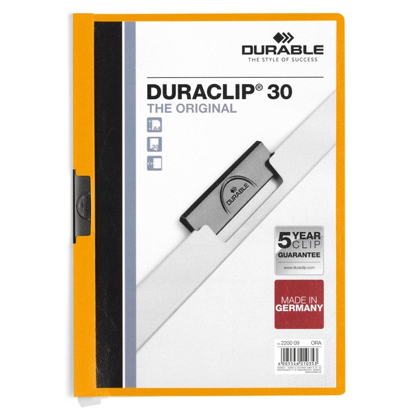 Durable Duraclip 2200/09 Clip File for 1-30 Sheets A4 - Orange