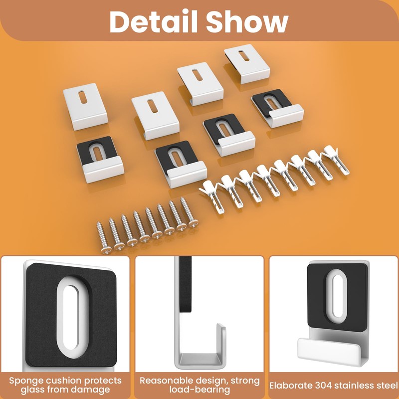Aifeier ET 8PCS White Metal Mirror Clips, 1/4 Inch Wide
