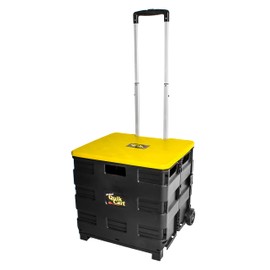 dbest products Quik Cart Collapsible Rolling Crate on Wheels for Teachers Tote Basket 80 lbs Capacity, Made from Heavy Duty Plastic and Used as a Seat, Canary