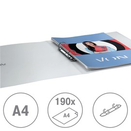 VON Leitz 42470001 A4 Ring Binder with 2 Rings Polypropylene Folder 30 mm Spine Width for 190 Sheets Ring Mechanism for School, Study and Household Pack of 5 White