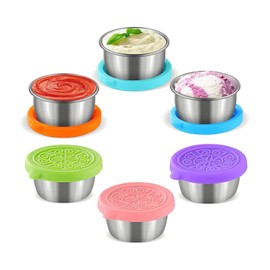 6pcs.6oz Covered Salad Dressing Containers, Small Leak Proof Reusable Stainless Steel Salad Dressing Containers For Lunch Boxes,