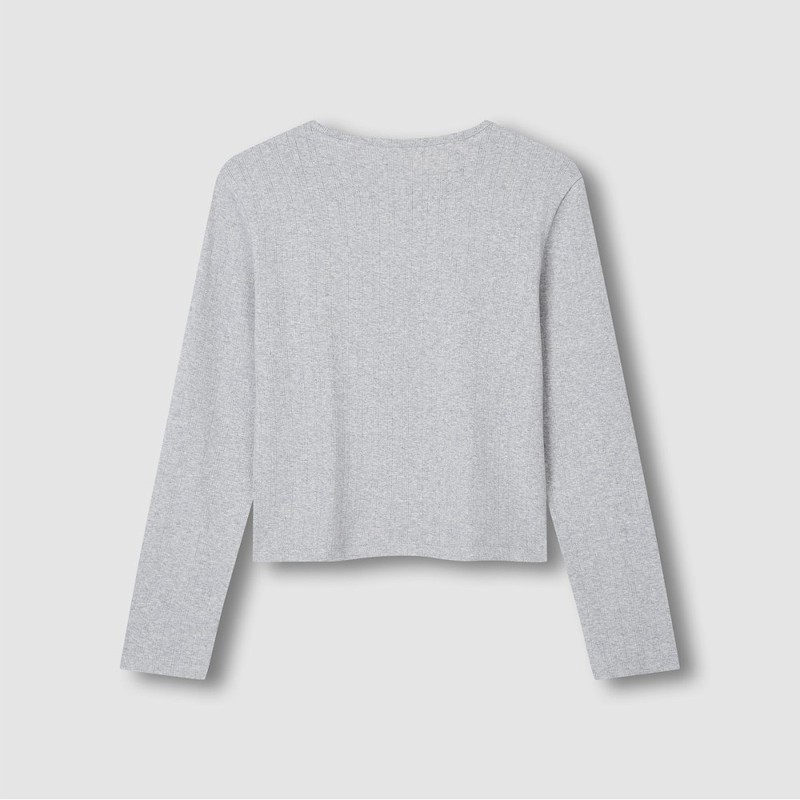 JAJU [JAJU] Her Pointelle Long Sleeve Lounge Cardigan_Melange Grey