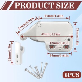 Pack of 6 Mini Spring Catches, Spring Catch Mini Latch Push Closure, Furniture Catch, Door Catch with Screws, Automatic Spring Lock for Kitchen Cabinet, Wardrobe, Windows