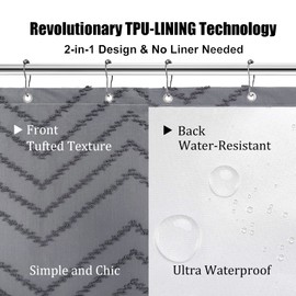 Grey Shower Curtains for Bathroom Boho Tufted Textured Soft Fabric Shower Curtain Modern Shabby Chic Chevron Striped Minimalist Bathroom Curtains Shower Set with Hooks