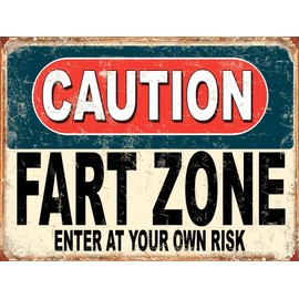 Shawprint Caution Fart Zone Enter At Your Own Risk Funny Metal Signs Father's Day Home Pub Indoor & Outdoor Garden Bar Garage Vintage Wall Plaque Man Cave Gift Retro (8” x 6”)