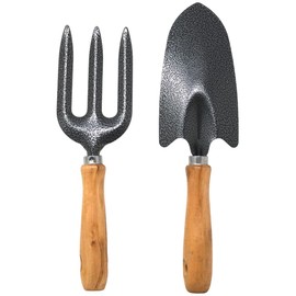 fiXte Hand Fork and Hand Trowel Garden Set Twin Pack Wooden Handles Carbon Steel Ideal Gardening Gift Set