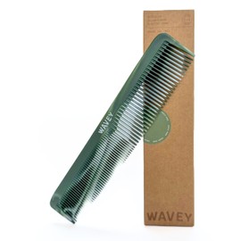 WAVEY Quality Hair Comb for Men and Women, Recycled Ocean Plastic, 7 Inches length perfect for home and travel, Wide and Fine Tooth for thick, thin, wavy, straight and curly hair styling - GREEN