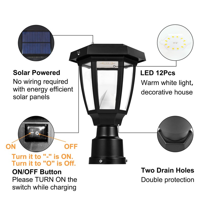 FUDESY Solar Lamp Post Light Outdoor, Waterproof LED Fence Post