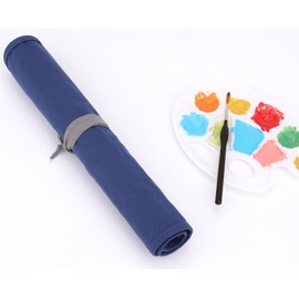 Amoyie Roll Up Paint Brush Holder, Portable Brush Case for Artists, Canvas Carrier Bags for acrylic, watercolour, oil paintbrush, Blue 22 Holes