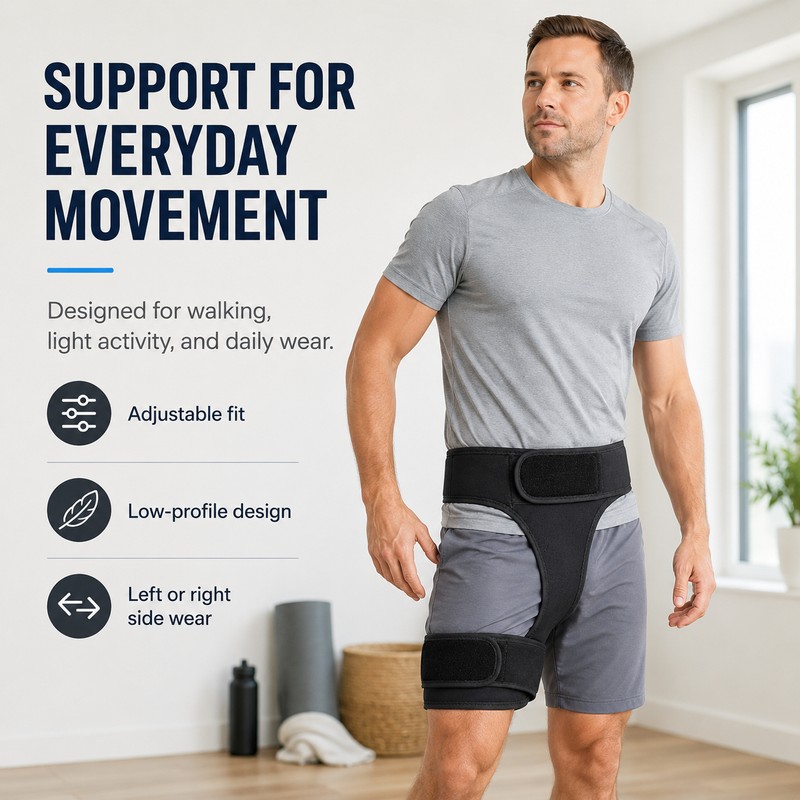 Adjustable Neoprene Groin and Thigh Compression Wrap, Hip Support Brace,