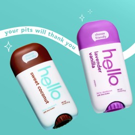 hello Deodorant Variety Pack, Aluminum Free Deodorantfor Women and Men with Shea Butter, Lavender Vanilla, Sweet Coconut, Baking Soda Free, 2 x 2.6 oz Sticks