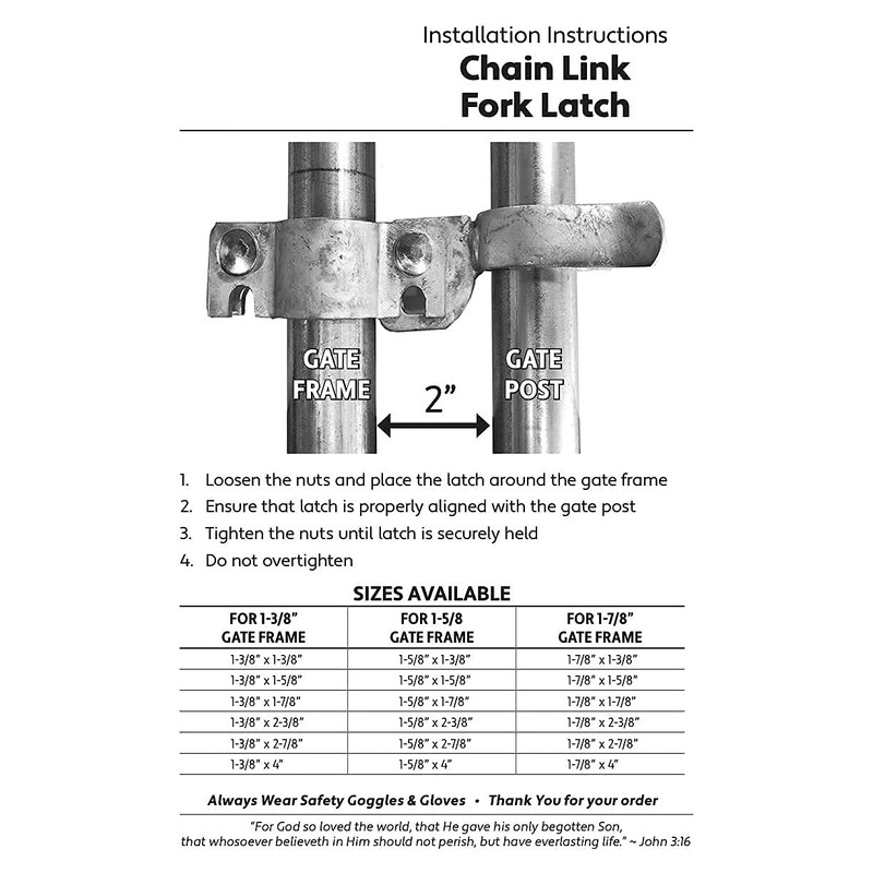1-7/8" x 1-7/8" Chain Link Fence Gate Fork Latch -