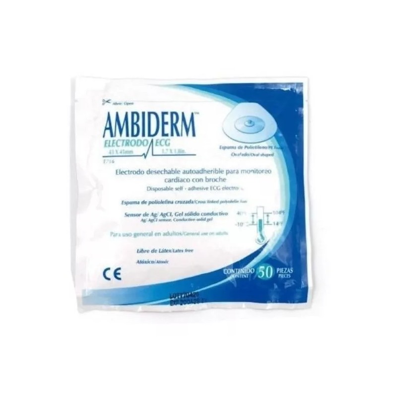 Ambiderm Electrodo Redondo Monitoreo Cardiaco Ecg T715 50pz