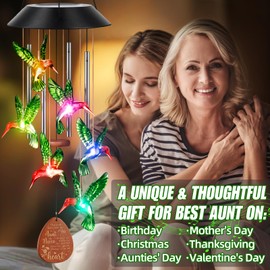 Aunt Gifts from Niece, Christmas Aunt Gifts for Aunt Auntie Gifts, Best Aunt Ever Gifts Aunt Birthday Gifts for Auntie, Christmas Auntie Gifts for Aunt Hummingbird Solar Wind Chimes for Outside Decor