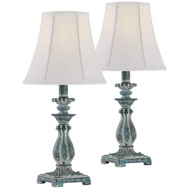 Regency Hill Cali Traditional Vintage Accent Table Lamps 19" High Set of 2 Antique Blue White Bell Shade Candlestick Decor for Living Room Bedroom House Bedside Nightstand Home Office Family