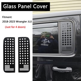 Timilge Rear Door Window Decals Aluminum Alloy Glass Panel Cover for 2018-2023 Wrangler JLU Gladiator JT (Porous and Flag)