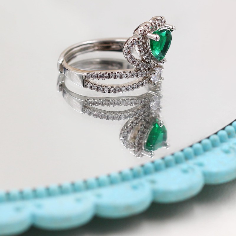 Uloveido Elegant 2-Tone Blue Red Green Crystal Heart Ring -