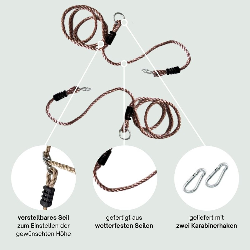 h2i Swing Ropes, Rope for Swing Including Carabiner, Height-Adjustable Rope