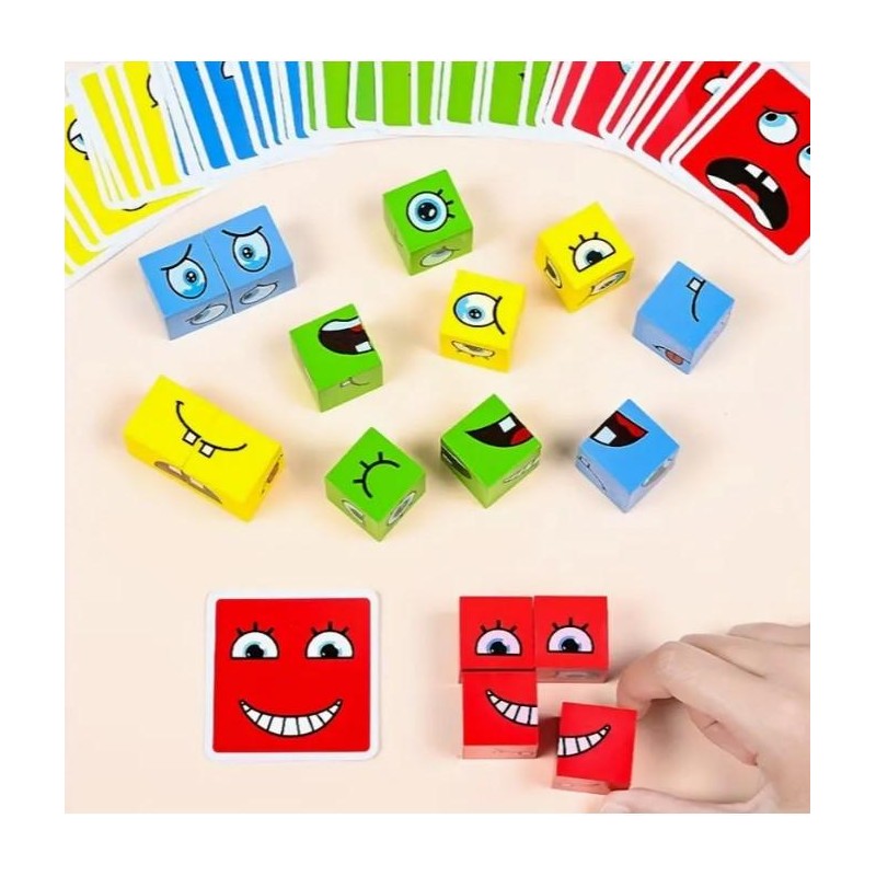 Face Changing Building Blocks Puzzle Game Wooden Cube Board Game:_Face