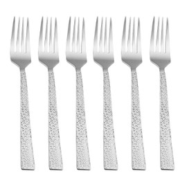Herogo Fork Set of 6, Stainless Steel Dinner Fork Set, Table Fork with Hammered Square Handle, Ideal for Home, Hotel, Restaurant, Durable & Dishwasher Safe, Metal Silver (20 cm)