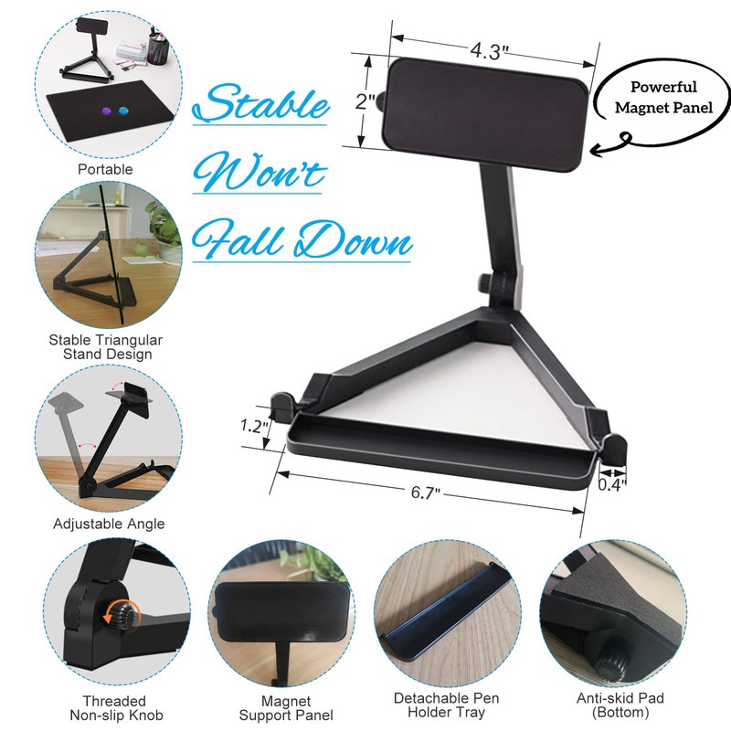 Black Magnetic Glass Board Desktop Easel, 16x12 Black Dry Erase