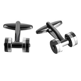 Rockyu Men's Dumbbell Cufflinks Stainless Steel Gun Black & Silver Fitness-Themed Business French Shirt Accessories