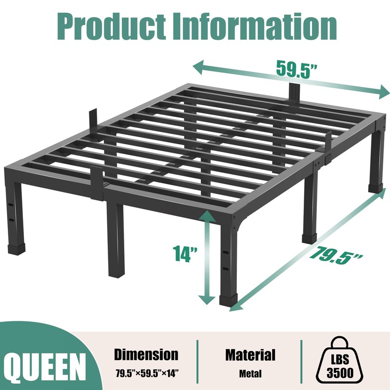 Yitong Angel 14 Inch Queen Size Bed Frame,3500 lbs Heavy