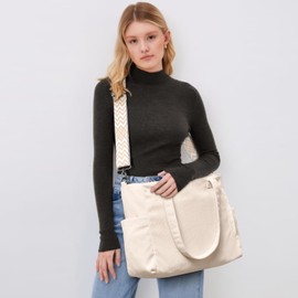 oscaurt Cord Tote Bag Shopper Bag Women's Shoulder Bag Women's Gifts for Women Crossbody Bag with Adjustable Shoulder Strap Handbag Large Bag for Commuting Shopping Travel, Beige set