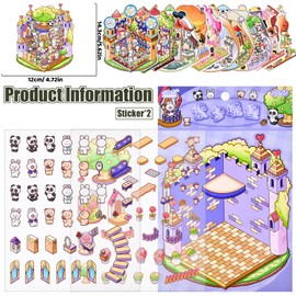 12 Sets DIY Mini 3D Cute Animal House Sticker Scenes with Tweezers Make Your Own Shop Castle Room Scene Stickers Fun Micro Stickers for Relief Stress Pass The Time