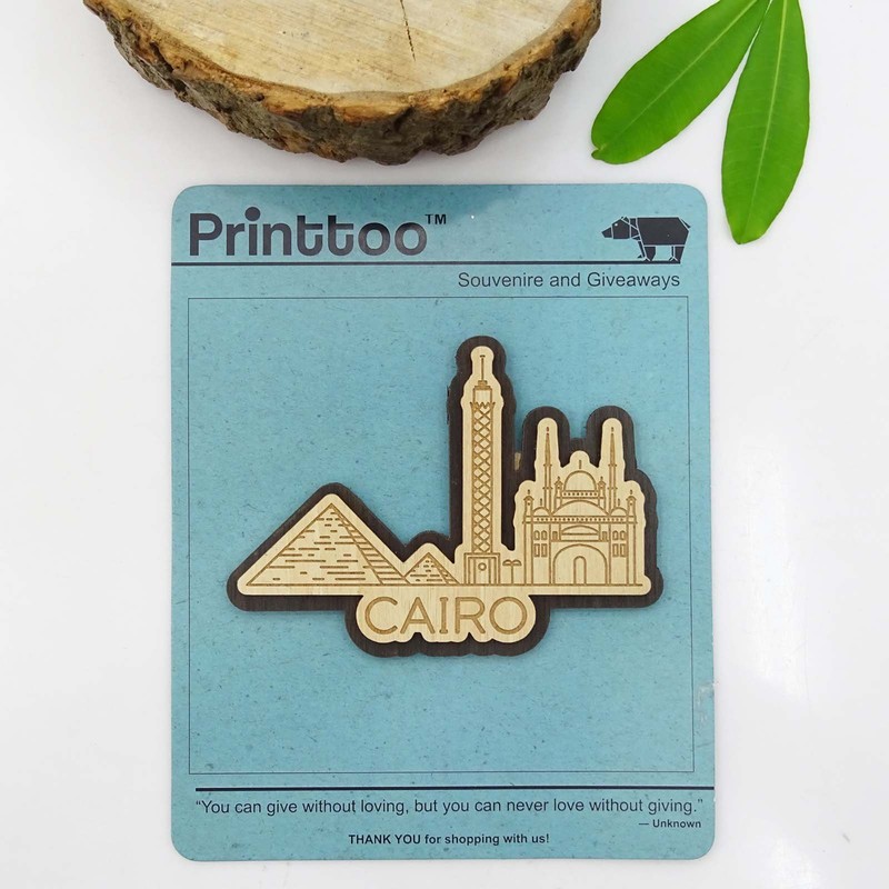 Printtoo Souvenir Wooden Engraved Cairo Egypt Monuments Fridge Magnet Gift