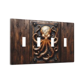 LuHuoLu Decorative Light Switch Cover Plate Vintage Octopus 4 Gang Wall Plate Oversized Quad Toggle Switch Cover Plate Jumbo Faceplate for Bedroom Home Decor