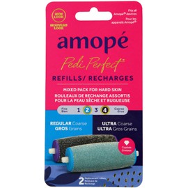 Amopé Pedi Perfect Foot File Replacement Roller Heads with Diamond Crystals - 2 Count Amope Refills, 1 Extra Coarse and 1 Soft Touch
