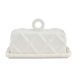 Mud Pie 4 3/4" x 7" Bamboo Butter Dish, White