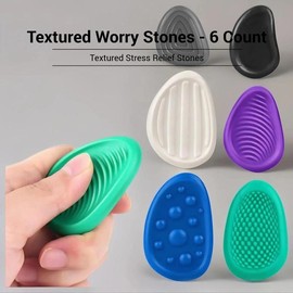Textured Worry Stone, 6 Counts Fidget Toys, Multifunction Stress Relief Toys for Adults, Portable Sensory Stone for Autism People, Calming Down Toys, Play, Care